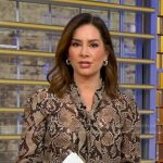 Rebecca’s snake print tie neck blouse and black skirt on Good Morning America