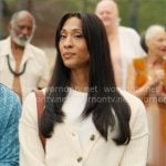 Sofia’s cream cardigan and blue pants on Loot