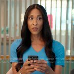 Sofia’s turquoise blue v-neck sheath dress on Loot