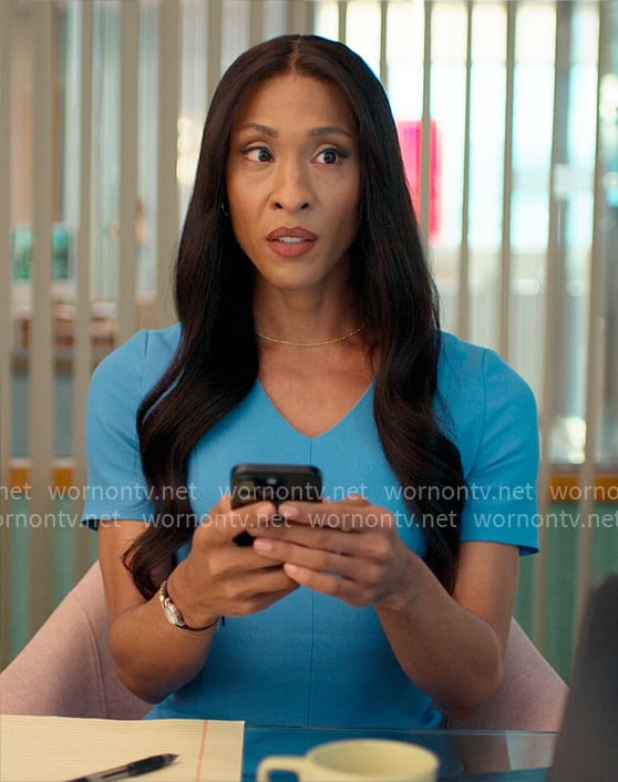 Sofia's turquoise blue v-neck sheath dress on Loot