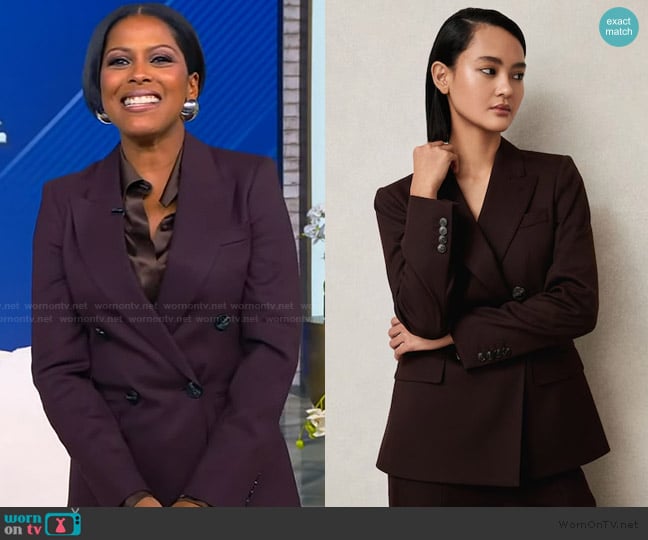  Solene Double Breasted Suit Blazer in Aubergine in Reiss worn by Tamron Hall on Tamron Hall Show