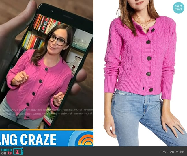 Something Navy Crewneck Cable Cardigan worn by Savannah Sellers on Today