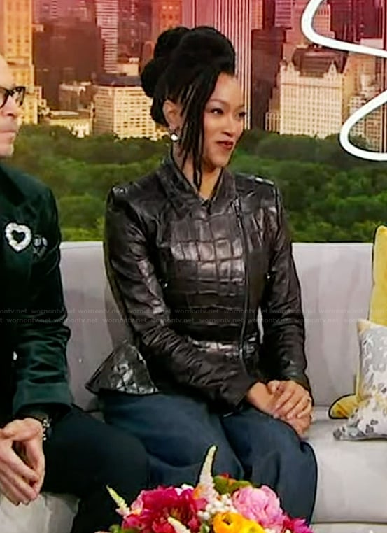 Sonequa Martin-Green’s leather peplum jacket on Sherri