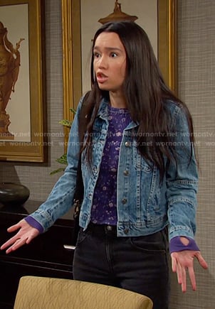 Sophie's purple floral top and denim jacket on Days of our Lives