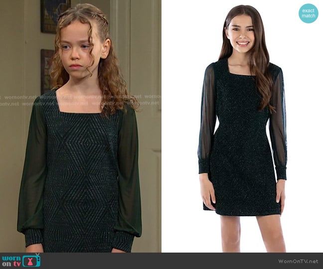 Speechless Big Girls Knee Length Square Neck Long Sleeve Dress worn by Rachel Black (Alice Halsey) on Days of our Lives