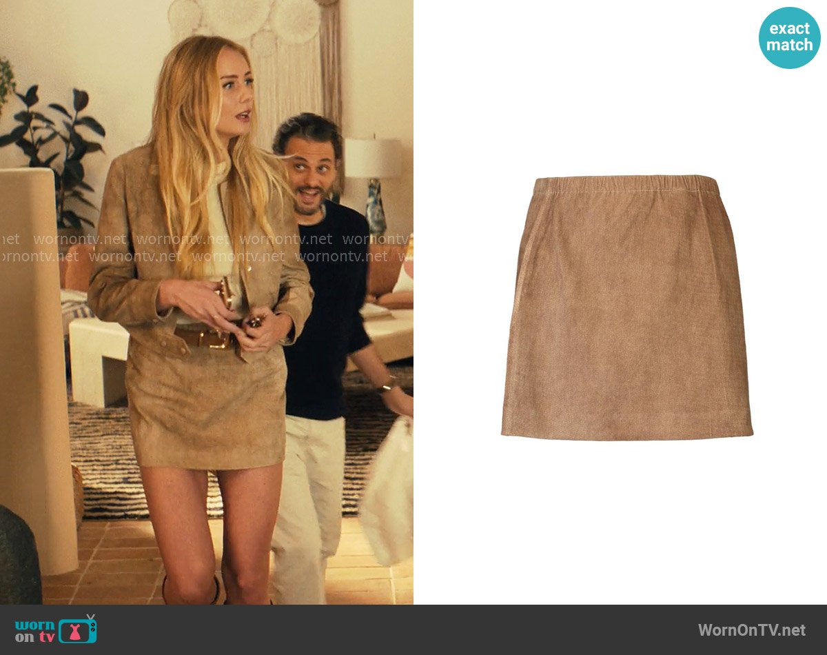 SPRWMN Pull On Mini Skirt in Sepia worn by Morgan (Justine Lupe) on Nobody Wants This