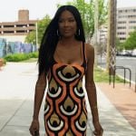 Stacey’s printed square neck dress on The Real Housewives of Potomac
