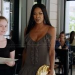 Stacey’s ruffle sheer maxi dress on The Real Housewives of Potomac