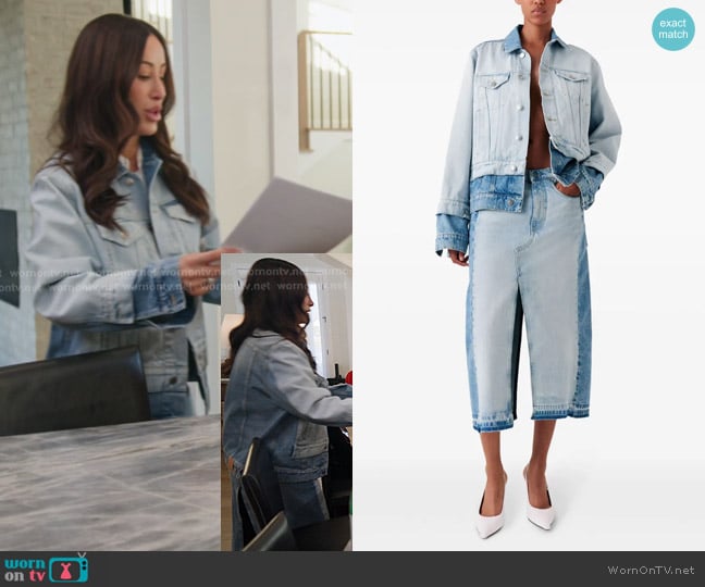 Stella McCartney Two-tone Denim Jacket and Cotton Midi Skirt worn by Angie Katsanevas on The Real Housewives of Salt Lake City