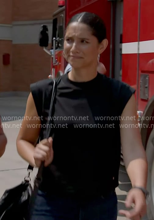 Stella’s black muscle tee on Chicago Fire