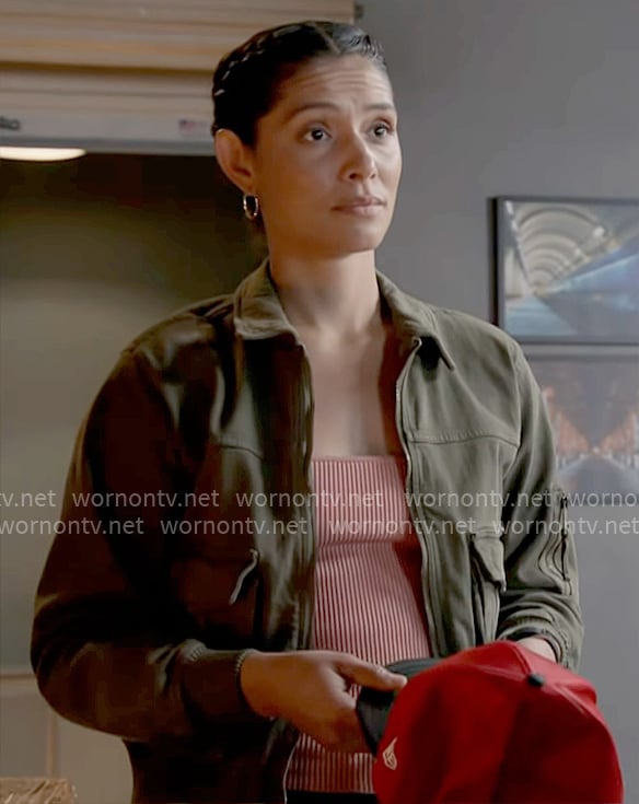 Stella's green cargo bomber jacket on Chicago Fire