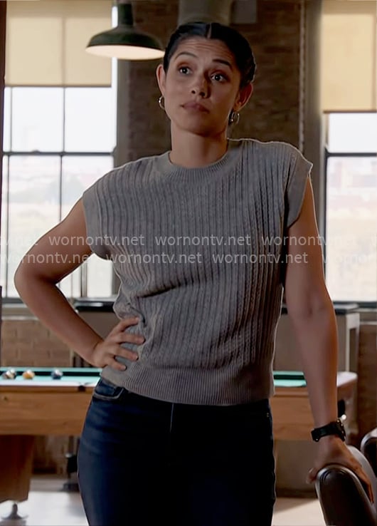 Stella's grey sweater vest on Chicago Fire