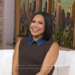 Stephanie’s brown cable knit vest with denim collar on Good Morning America