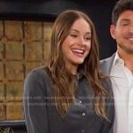 Stephanie’s grey pleated mini shirtdress on Days of our Lives