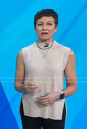 Stephanie’s beige ribbed sleeveless sweater on Today