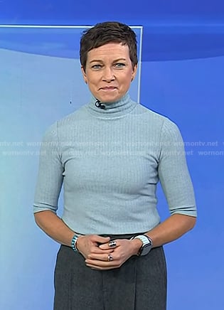 Stephanie’s blue ribbed turtleneck sweater on Today