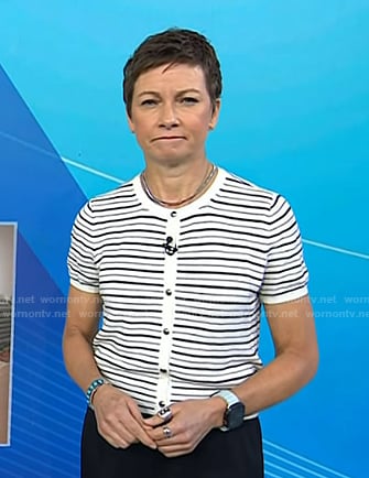 Stephanie's white striped short sleeve cardigan on Today