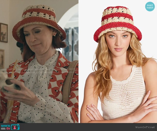 Steve Madden H-Carly Striped Crochet Straw Bucket Hat worn by Elsbeth Tascioni (Carrie Preston) on Elsbeth