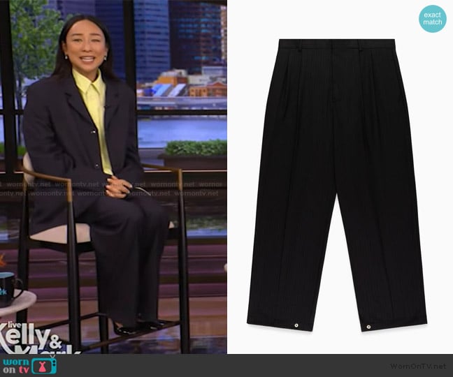 Still Kelly Pinstripe Pants worn by Greta Lee on Live with Kelly and Mark
