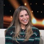 Danielle Fishel’s navy striped polo top on Access Hollywood