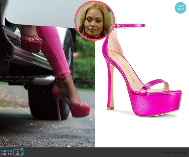 Stuart Weitzman Nudistcurve Hollywood Sandal worn by Gizelle Bryant on The Real Housewives of Potomac