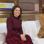 Maggie’s beige studded heel pumps on Good Morning America