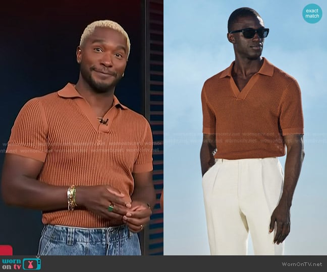 Suitsupply Crochet Buttonless Polo worn by Scott Evans on Access Hollywood