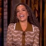 Sunny’s brown abstract print polo dress on The View