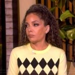 Sunny’s yellow argyle print sweater on The View