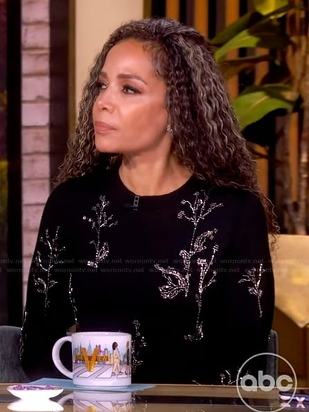 Sunny’s black floral embellished maxi dress on The View