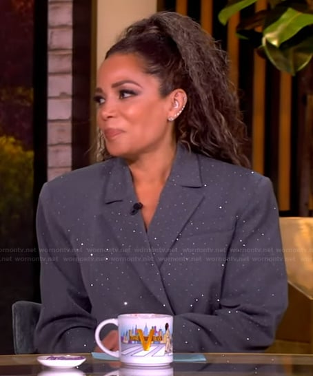 Sunny's gray crystal embellished blazer dress on The View