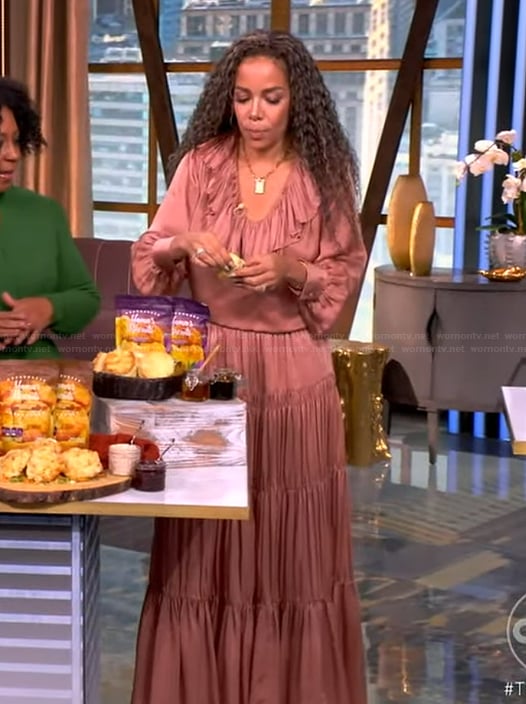 Sunny's pink ruffle top and maxi skirt on The View