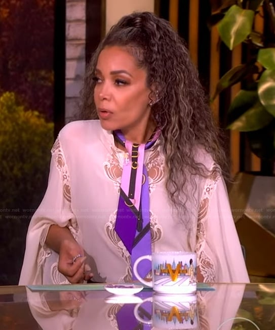 Sunny's white lace inset blouse on The View