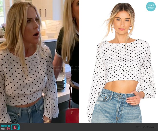 Jennifer’s white polka dot print top on RHOC