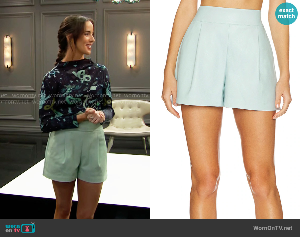 Susana Monaco Faux Leather Tailored Short in Rain worn by Ivy Forrester (Ashleigh Brewer) on The Bold and the Beautiful