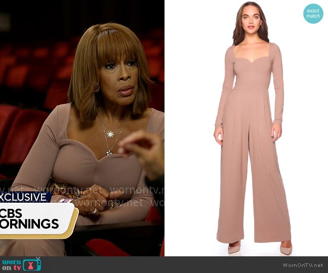 Susana Monaco Sweetheart long sleeve jumpsuit in Coco worn by Gayle King on CBS Mornings