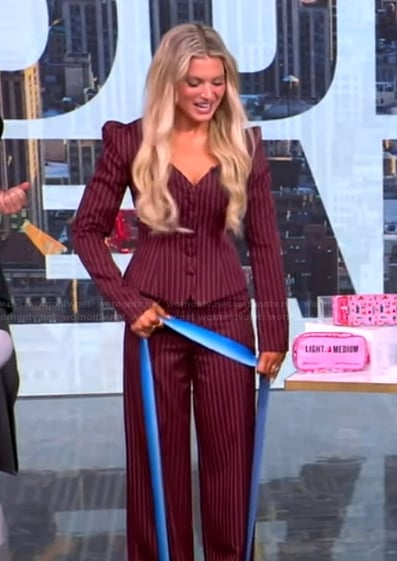 Suzie Bachman’s pinstripe top and pants on The View
