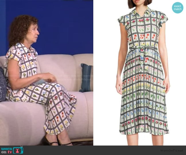 T Tahari Floral-Grid Flutter-Sleeve Midi-Dress worn by Dr Gail Saltz on Live with Kelly and Mark