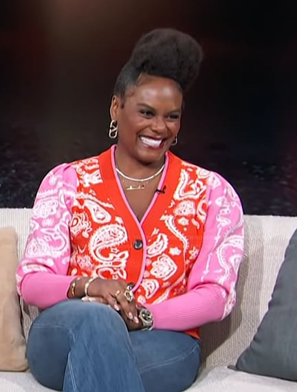 Tabitha Brown’s paisley print cardigan on Access Hollywood