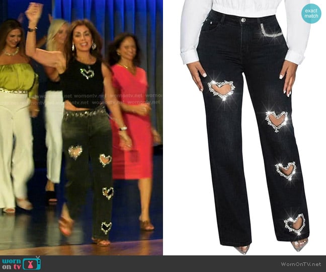 Terri’s black crystal heart cutout jeans on The Golden Bachelor