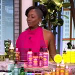 Taliah Waajid’s pink one shoulder drape dress on The View
