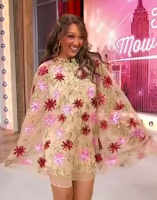 Tamera Mowry-Housley’s floral embroidered mini dress on Sherri