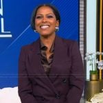 Tamron’s burgundy double breasted blazer and pants on Tamron Hall Show