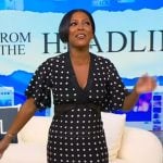 Tamron’s black polka dot print lace inset dress on Tamron Hall Show