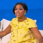 Tamron’s yellow floral print mini dress on Tamron Hall Show