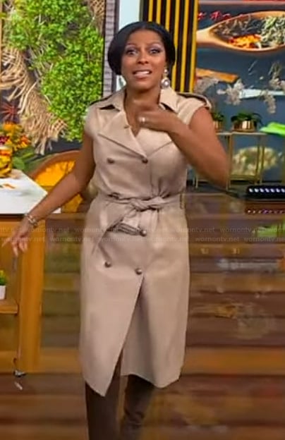 Tamron's belted trench dress on Tamron Hall Show
