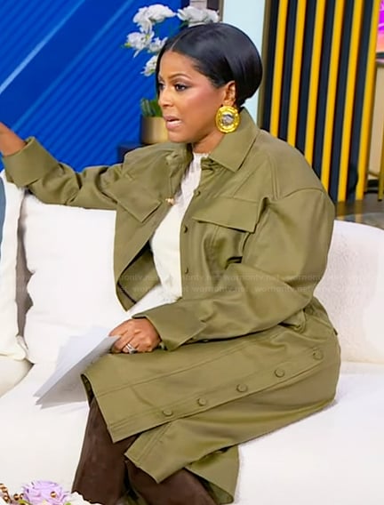 Tamron's green cropped shirt and shorts on Tamron Hall Show