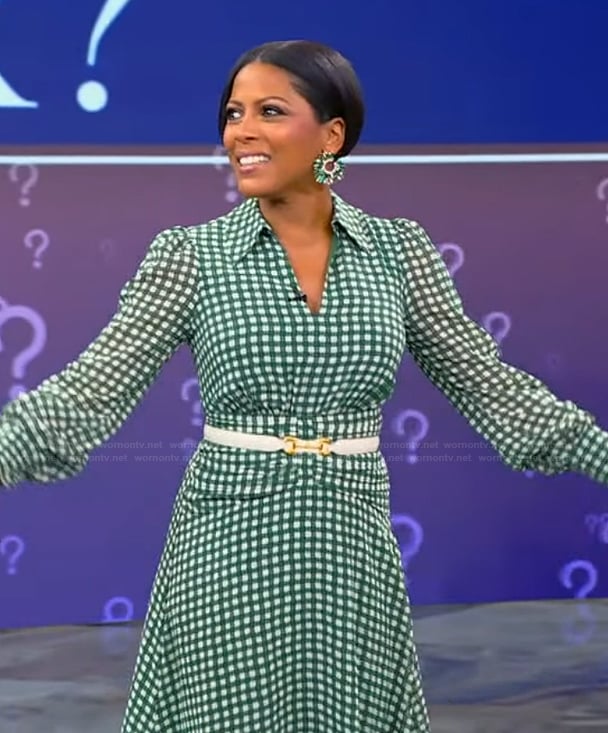 Tamron's green gingham check dress on Tamron Hall Show