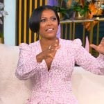 Tamron’s pink floral print mini dress on Tamron Hall Show