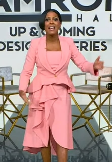 Tamron's pink ruffle dress on Tamron Hall Show